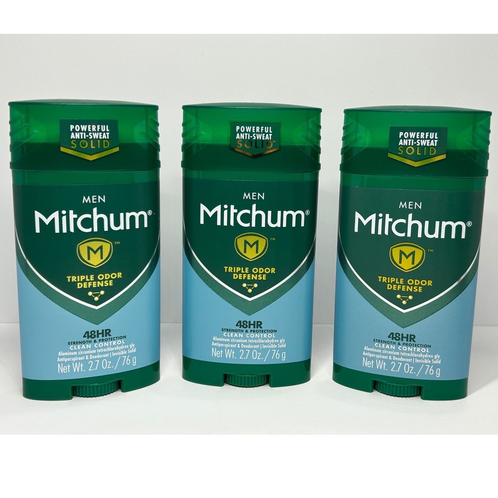 3 Pack Mitchum Men Triple Odor Defense Clean Control Invisible Solid 2.7oz